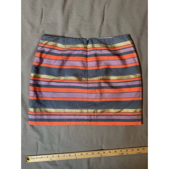 J. Crew Women's Mini Skirt Size 8 Striped Blue Shimmer Gold Coral Preppy - Picture 6 of 8